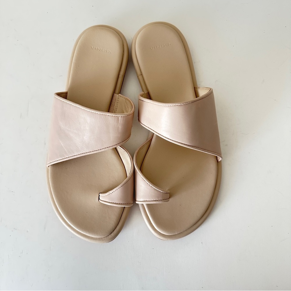 NEW Vince Lukas Cream All Leather Women's Slide Sandals, Sz 9M
